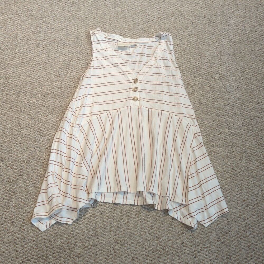 Maeve Anthropologie Alayne Tunic Tank Top Womes M Stripes Neck Flowy Buttons